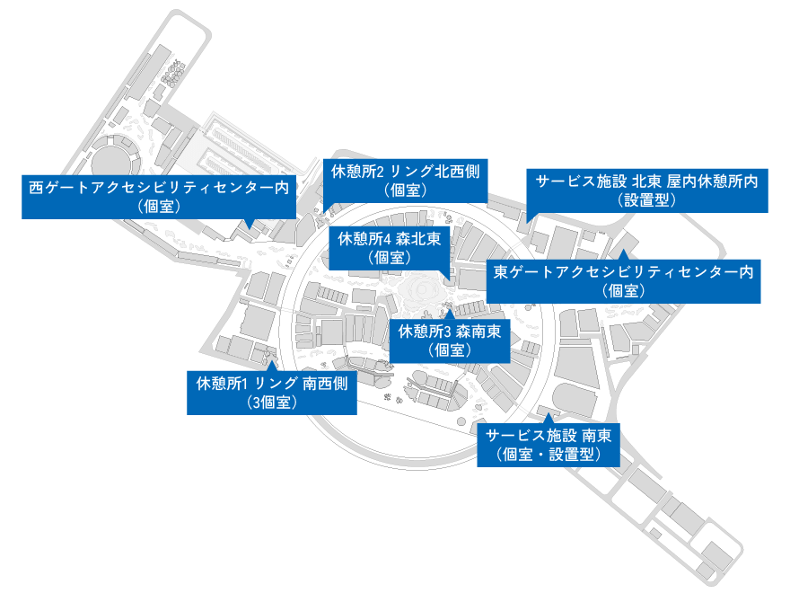 大阪万博のカームダウンスペースのマップ。